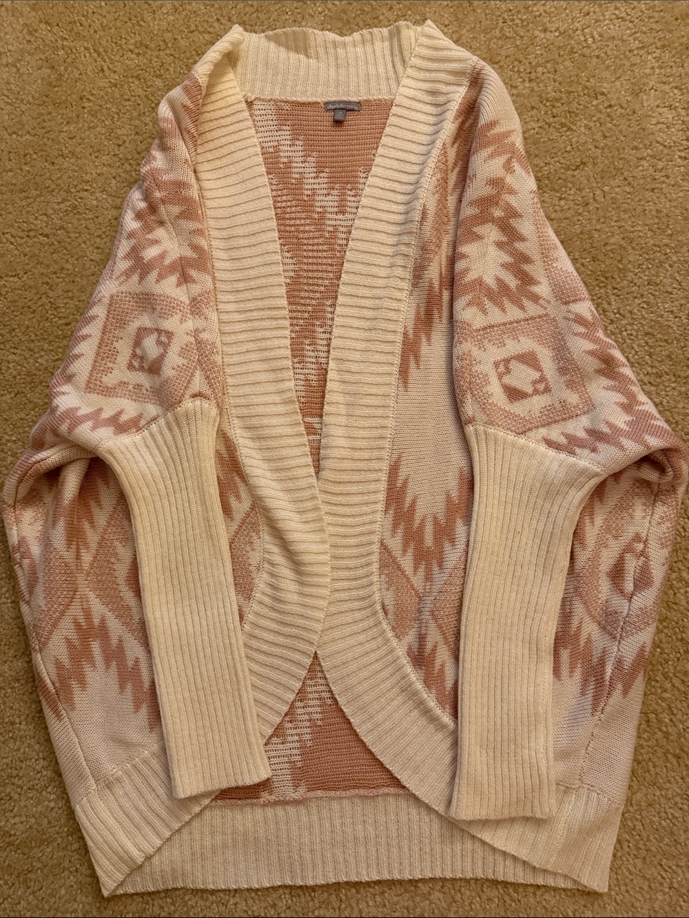 Charlotte Russe Cream and Light Pink Aztec Open-Front Sweater Cardigan Size M